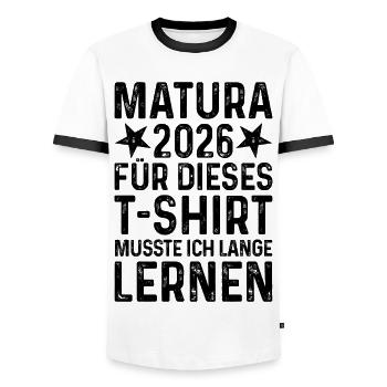 Matura 2026 Graduation T-Shirt - Men's Ringer Shirt - white/black - Front - AI Model Female 172 light (172cm) & AI Model Male 178 dark (178cm)