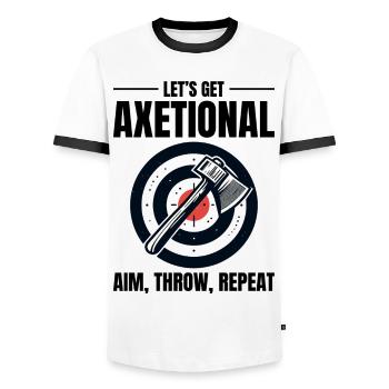 axetional axt werfen bullseye zielen wurf wiederholung - Männer Kontrast-T-Shirt - Weiß/Schwarz - Vorne - AI Model Female 172 light (172cm) & AI Model Male 178 dark (178cm)