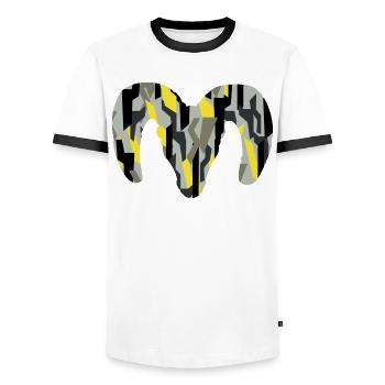 Dickhornschaf Camouflage – Wildnis pur - Männer Kontrast-T-Shirt - Weiß/Schwarz - Vorne - AI Model Female 172 light (172cm) & AI Model Male 178 dark (178cm)