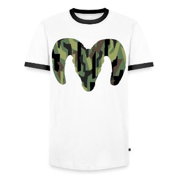 Dickhornschaf Camouflage – Wildnis pur - Männer Kontrast-T-Shirt - Weiß/Schwarz - Vorne - AI Model Female 172 light (172cm) & AI Model Male 178 dark (178cm)