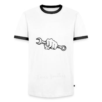 Si Michaël ne peut pas le réparer on est foutus - T-shirt contrasté Homme - blanc/noir - Devant - AI Model Female 172 light (172cm) & AI Model Male 178 dark (178cm)