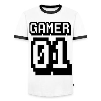 Gamer 01 02 03 Gambler Gift Gamble Retro Game - T-shirt contrasté Homme - blanc/noir - Devant - AI Model Female 172 light (172cm) & AI Model Male 178 dark (178cm)