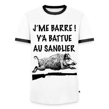 J'Me Barre y'A Battue Au Sanglier Humour Chasse - T-shirt contrasté Homme - blanc/noir - Devant - AI Model Female 172 light (172cm) & AI Model Male 178 dark (178cm)