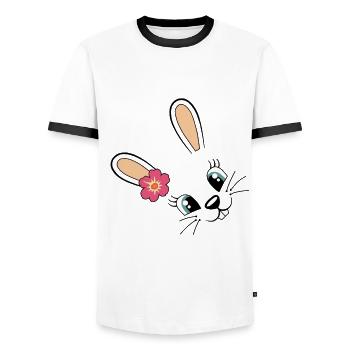 Lapin mignon lapin Pâques lapin Fleur mignonne - T-shirt contrasté Homme - blanc/noir - Devant - AI Model Female 172 light (172cm) & AI Model Male 178 dark (178cm)