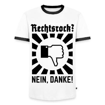 Rechtsrock? Nein, Danke! (Strahlen / Black) - Männer Kontrast-T-Shirt - Weiß/Schwarz - Vorne - AI Model Female 172 light (172cm) & AI Model Male 178 dark (178cm)