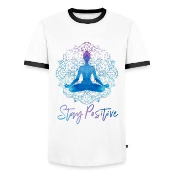 YOGA, yoga, méditation, cadeau, idée cadeau - T-shirt contrasté Homme - blanc/noir - Devant - AI Model Female 172 light (172cm) & AI Model Male 178 dark (178cm)
