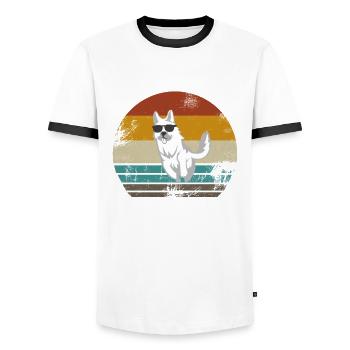 Weißer Schweizer Schäferhund Hund Geschenk Retro - Männer Kontrast-T-Shirt - Weiß/Schwarz - Vorne - AI Model Female 172 light (172cm) & AI Model Male 178 dark (178cm)