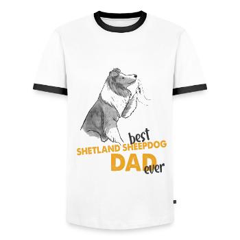 Best Shetland Sheepdog Dad Ever Sheltie Papa - Men's Ringer Shirt - white/black - Front - AI Model Female 172 light (172cm) & AI Model Male 178 dark (178cm)