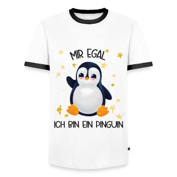 Mir egal ich bin ein Pinguin - Männer Kontrast-T-Shirt - Weiß/Schwarz - Vorne - AI Model Female 172 light (172cm) & AI Model Male 178 dark (178cm)
