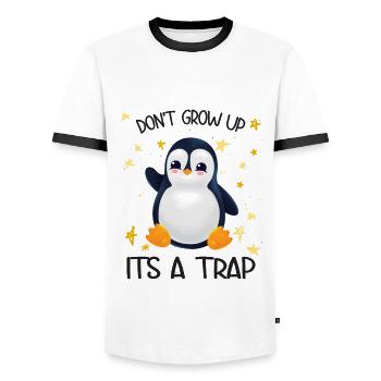 Penguin Don't Grow Up - Men's Ringer Shirt - white/black - Front - AI Model Female 172 light (172cm) & AI Model Male 178 dark (178cm)