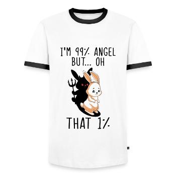 Rabbits I'm 99% Angel But... Oh That 1% - Men's Ringer Shirt - white/black - Front - AI Model Female 172 light (172cm) & AI Model Male 178 dark (178cm)