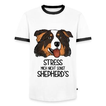 Aussie Stress Mich Nicht Sonst Shepherd's - Männer Kontrast-T-Shirt - Weiß/Schwarz - Vorne - AI Model Female 172 light (172cm) & AI Model Male 178 dark (178cm)
