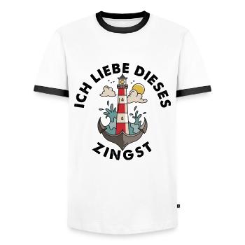 Ich liebe dieses Zingst in Norddeutschland Ostsee - Männer Kontrast-T-Shirt - Weiß/Schwarz - Vorne - AI Model Female 172 light (172cm) & AI Model Male 178 dark (178cm)