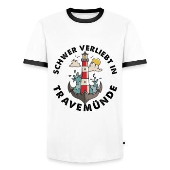 Travemünde Ostsee - Moin Leuchtturm Anker - Männer Kontrast-T-Shirt - Weiß/Schwarz - Vorne - AI Model Female 172 light (172cm) & AI Model Male 178 dark (178cm)