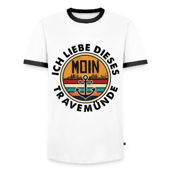 Travemünde Ostsee - Moin Leuchtturm Anker - Männer Kontrast-T-Shirt - Weiß/Schwarz - Vorne - AI Model Female 172 light (172cm) & AI Model Male 178 dark (178cm)