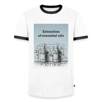 Extraktion von ätherischen Ölen - Männer Kontrast-T-Shirt - Weiß/Schwarz - Vorne - AI Model Female 172 light (172cm) & AI Model Male 178 dark (178cm)