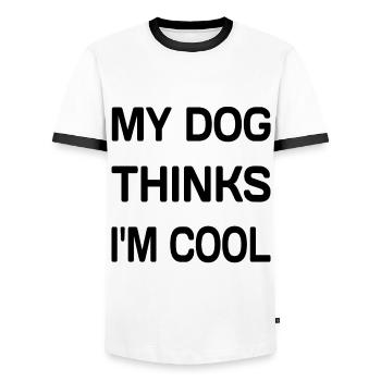 My Dog Thinks I'm Cool - Men's Ringer Shirt - white/black - Front - AI Model Female 172 light (172cm) & AI Model Male 178 dark (178cm)