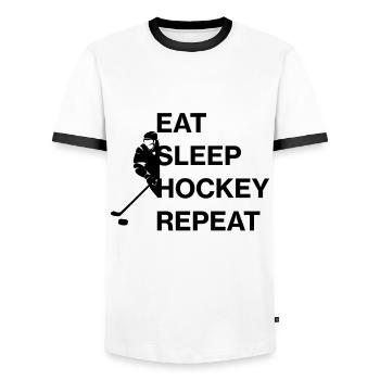MANGER, DORMIR, HOCKEY, Berger préféré, sport préféré - T-shirt contrasté Homme - blanc/noir - Devant - AI Model Female 172 light (172cm) & AI Model Male 178 dark (178cm)