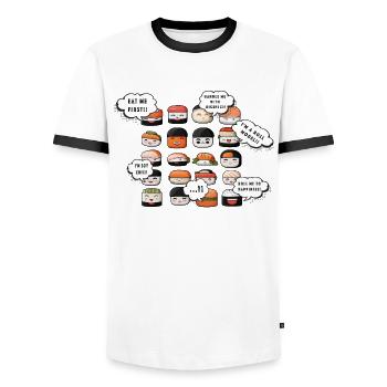 Vibrant Sushi Faces: Playful Design with - Men's Ringer Shirt - white/black - Front - AI Model Female 172 light (172cm) & AI Model Male 178 dark (178cm)