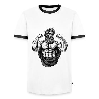 Bodybuilder Bodybuilding Muscles - Men's Ringer Shirt - white/black - Front - AI Model Female 172 light (172cm) & AI Model Male 178 dark (178cm)