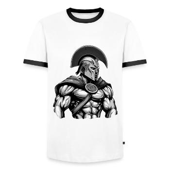 Spartan Gladiator Muscles - Men's Ringer Shirt - white/black - Front - AI Model Female 172 light (172cm) & AI Model Male 178 dark (178cm)