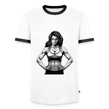 Femme Muscles Fille Fitness - T-shirt contrasté Homme - blanc/noir - Devant - AI Model Female 172 light (172cm) & AI Model Male 178 dark (178cm)
