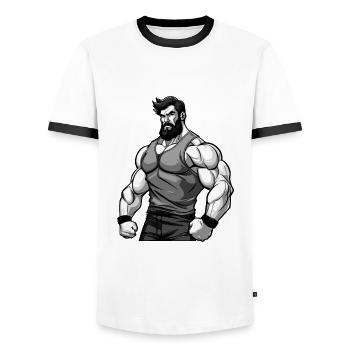 Workout Bodybuilder Muscles - Men's Ringer Shirt - white/black - Front - AI Model Female 172 light (172cm) & AI Model Male 178 dark (178cm)