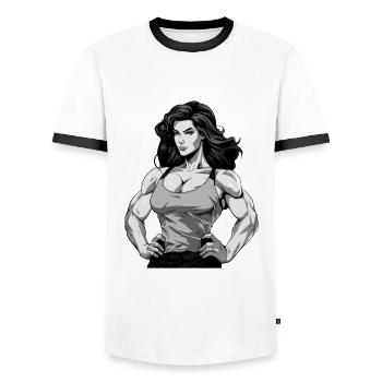 Femme Fitness Muscles Gym Fille - T-shirt contrasté Homme - blanc/noir - Devant - AI Model Female 172 light (172cm) & AI Model Male 178 dark (178cm)