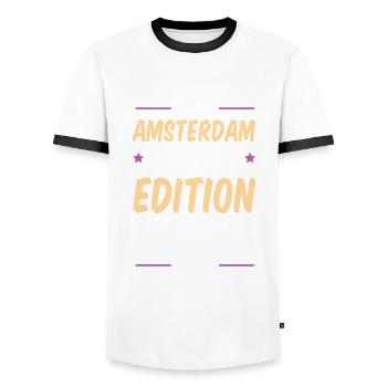 Soirée à boire à Amsterdam - T-shirt contrasté Homme - blanc/noir - Devant - AI Model Female 172 light (172cm) & AI Model Male 178 dark (178cm)
