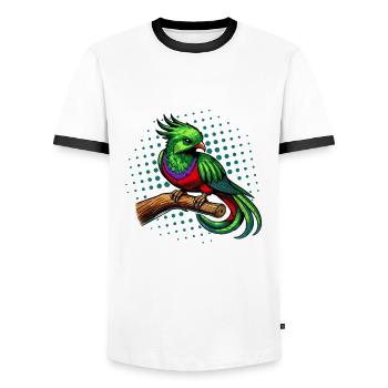 Tropical Wildlife Art Colorful Quetzal Bird - Men's Ringer Shirt - white/black - Front - AI Model Female 172 light (172cm) & AI Model Male 178 dark (178cm)