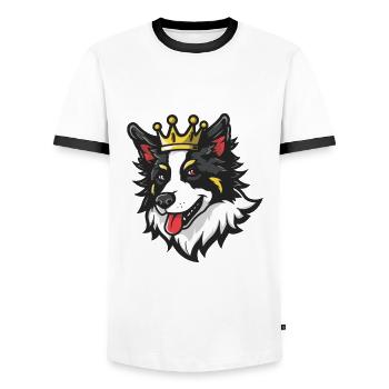 Couronne de chien Border Collie - T-shirt contrasté Homme - blanc/noir - Devant - AI Model Female 172 light (172cm) & AI Model Male 178 dark (178cm)