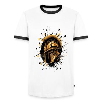 Spartaner Porträt Helm Gladiator - Männer Kontrast-T-Shirt - Weiß/Schwarz - Vorne - AI Model Female 172 light (172cm) & AI Model Male 178 dark (178cm)