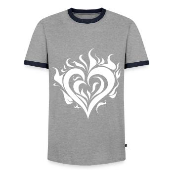 Feu du cœur - T-shirt contrasté Homme - gris/marine  - Devant - AI Model Female 172 light (172cm) & AI Model Male 178 light (178cm)