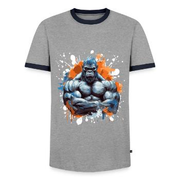 Gorille Bodybuilding Beast - T-shirt contrasté Homme - gris/marine  - Devant - AI Model Female 172 light (172cm) & AI Model Male 178 light (178cm)