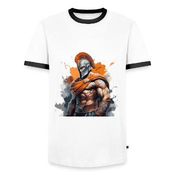 Spartan Muscles Gladiator Gym - Men's Ringer Shirt - white/black - Front - AI Model Female 172 light (172cm) & AI Model Male 178 dark (178cm)