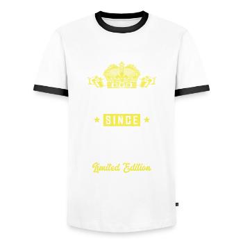 1990 limited edition - Männer Kontrast-T-Shirt - Weiß/Schwarz - Vorne - AI Model Female 172 light (172cm) & AI Model Male 178 dark (178cm)