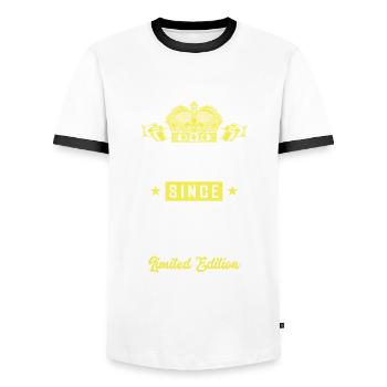 2001 Limited Edition - Men's Ringer Shirt - white/black - Front - AI Model Female 172 light (172cm) & AI Model Male 178 dark (178cm)