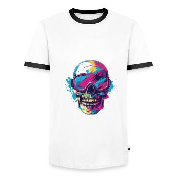 Ski Totenkopf Skibrille Apres Ski - Männer Kontrast-T-Shirt - Weiß/Schwarz - Vorne - AI Model Female 172 light (172cm) & AI Model Male 178 dark (178cm)