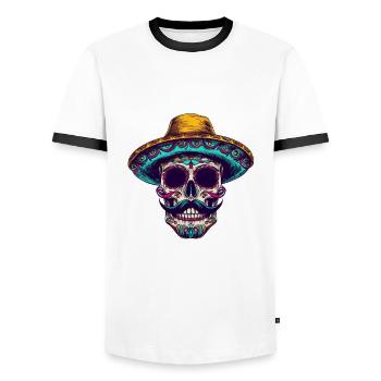 Mexican Skull Sombrero - Men's Ringer Shirt - white/black - Front - AI Model Female 172 light (172cm) & AI Model Male 178 dark (178cm)