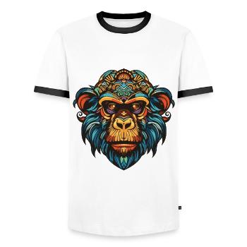 Monkey Portrait Head - Men's Ringer Shirt - white/black - Front - AI Model Female 172 light (172cm) & AI Model Male 178 dark (178cm)
