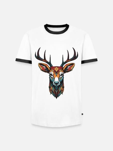 Deer Portrait Head - Men's Ringer Shirt - white/black