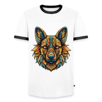 German Shepherd Dog Portrait Head - Men's Ringer Shirt - white/black - Front - AI Model Female 172 light (172cm) & AI Model Male 178 dark (178cm)