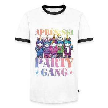 Après-ski Party Gang Licorne - T-shirt contrasté Homme - blanc/noir - Devant - AI Model Female 172 light (172cm) & AI Model Male 178 dark (178cm)