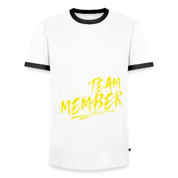 L’équipe d’Ibiza 2025 - T-shirt contrasté Homme - blanc/noir - Devant - AI Model Female 172 light (172cm) & AI Model Male 178 dark (178cm)