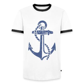Maritime Boat Anchor Sailor Captain - Men's Ringer Shirt - white/black - Front - AI Model Female 172 light (172cm) & AI Model Male 178 dark (178cm)