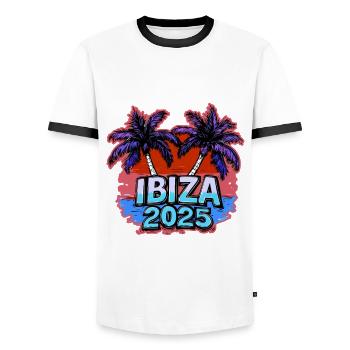 Ibiza 2025 Holidays - Men's Ringer Shirt - white/black - Front - AI Model Female 172 light (172cm) & AI Model Male 178 dark (178cm)