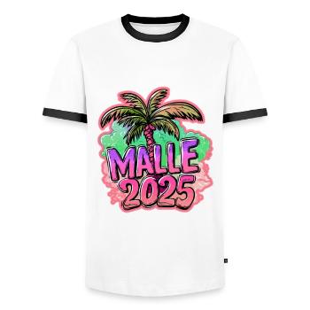 Malle 2025 Palm Tree - Men's Ringer Shirt - white/black - Front - AI Model Female 172 light (172cm) & AI Model Male 178 dark (178cm)