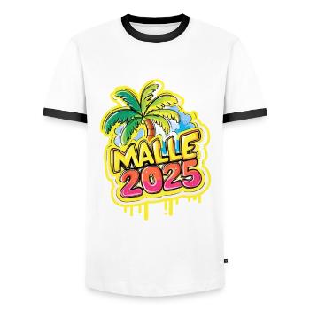 Malle 2025 Mallorca - Men's Ringer Shirt - white/black - Front - AI Model Female 172 light (172cm) & AI Model Male 178 dark (178cm)