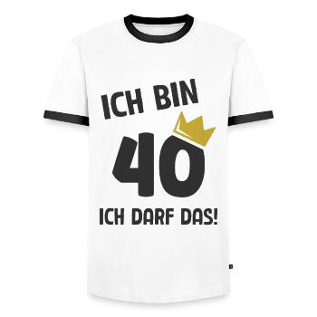 40. Geburtstag ich bin 40 Jahre ich darf das - Männer Kontrast-T-Shirt - Weiß/Schwarz - Vorne - AI Model Female 172 light (172cm) & AI Model Male 178 dark (178cm)