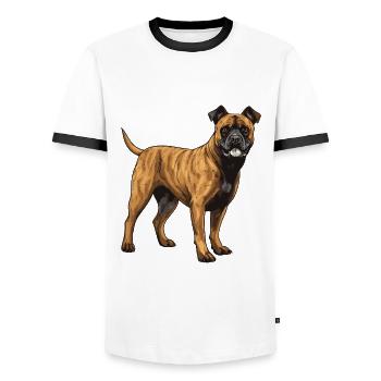 Staffordshire Bull Terrier Dog - Men's Ringer Shirt - white/black - Front - AI Model Female 172 light (172cm) & AI Model Male 178 dark (178cm)